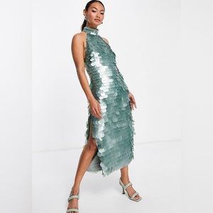ASOS Design. High neck disc sequin midi dress. Size 8.